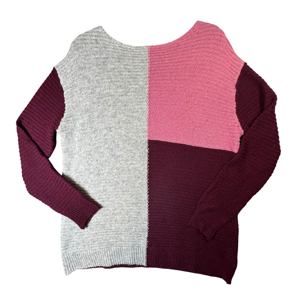 Staccato Colorblock Knit Sweater Burgundy Pink Grey Casual Mod Size M Indie